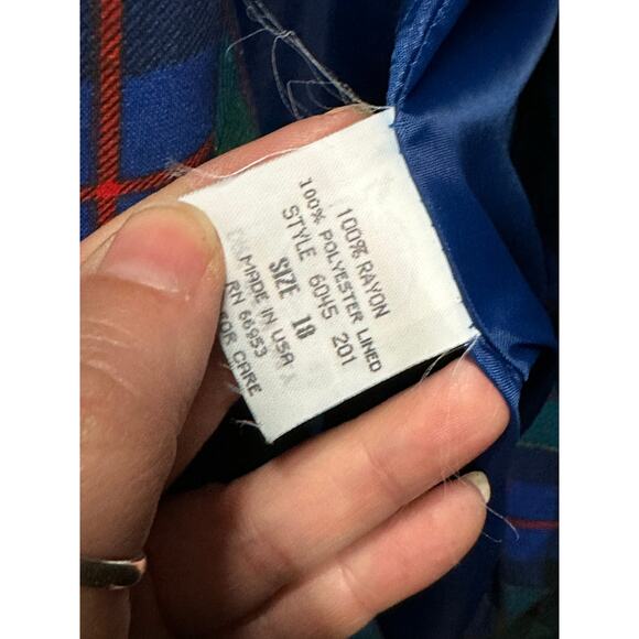 Leslie Fay Plus Size 80s Tartan Blue Green Plaid Blazer Size 18 - Picture 10 of 11